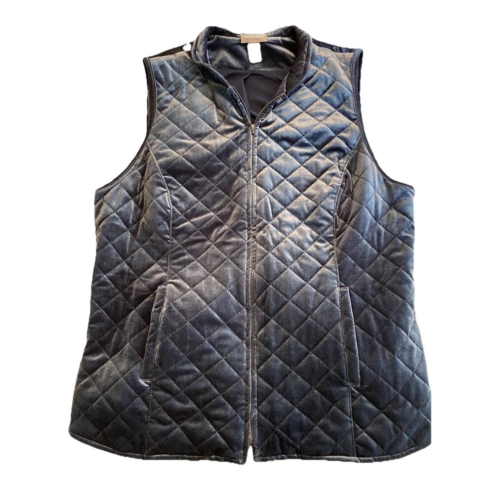 Chico's women’s  Quilted Velvet Vest Blue Size 2 (Large/ 12) Full Zip w/Pockets